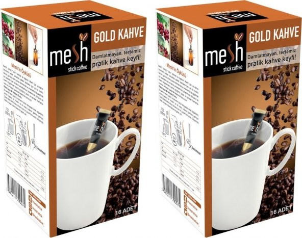 Mesh Stick Coffee Gold Kahve 32li Damlatmayan, Tertemiz Pratik Kahve Keyfi 2 Kutu