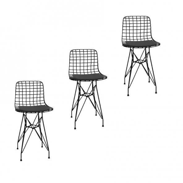 Zknsz ufak boy tel bar sandalyesi 3 lü uslu syhsyh 55 cm oturma yüksekliği mutfak bahçe cafe ofis