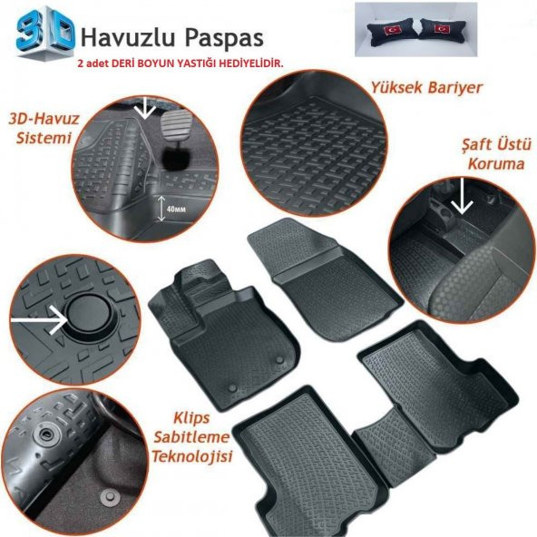 RİZLİNE VOLVO S40 1997-2004 ARASI 3D PASPAS SETİ+DERİ BOYUN YASTIĞI - 5