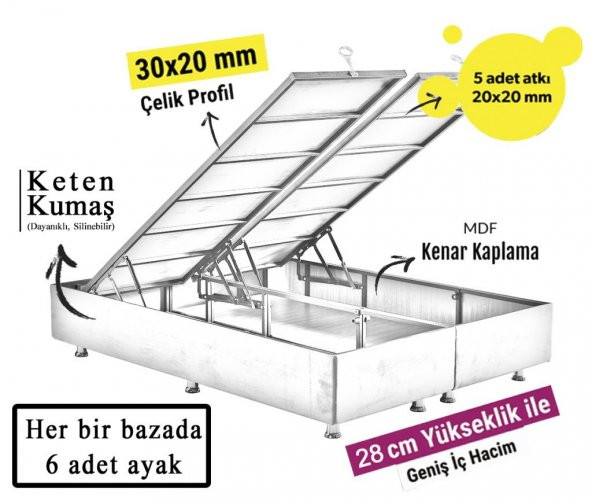 Niron Silver Yatak Baza Başlık Seti Full Ortopedik Yatak Gri Keten Baza Başlık - 5