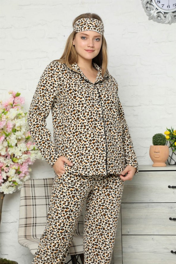 Akbeniz Welsoft Polar Önden Düğmeli Kadın Pijama Takımı 8081 - 1