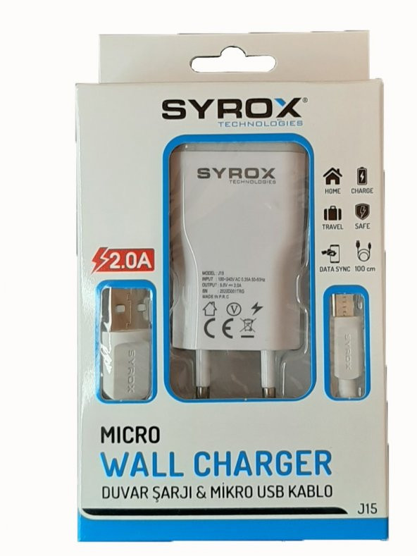 SYROX Micro Şarj Aleti Mikro USB Kablosu 2.0A J15