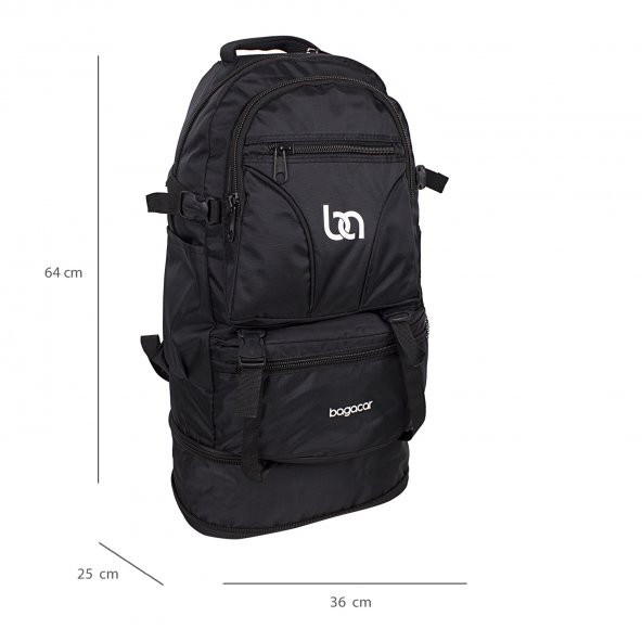 Bagacar 60 LT Laptop Bölmeli Körüklü Dağcı Sırt Çantası Siyah - 2