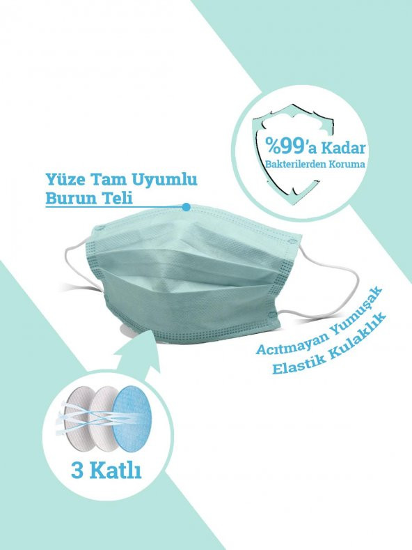 MASKEMASK Rainbow 10 Renk 3 Katlı 100 Adet - 9