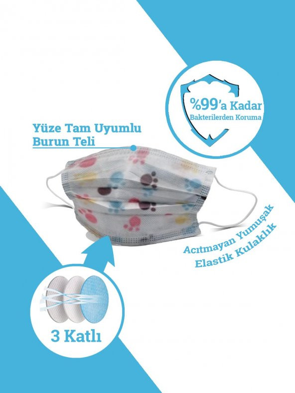 MASKEMASK Desenli Prenses Serisi 3 Katlı  100 Adet - 2