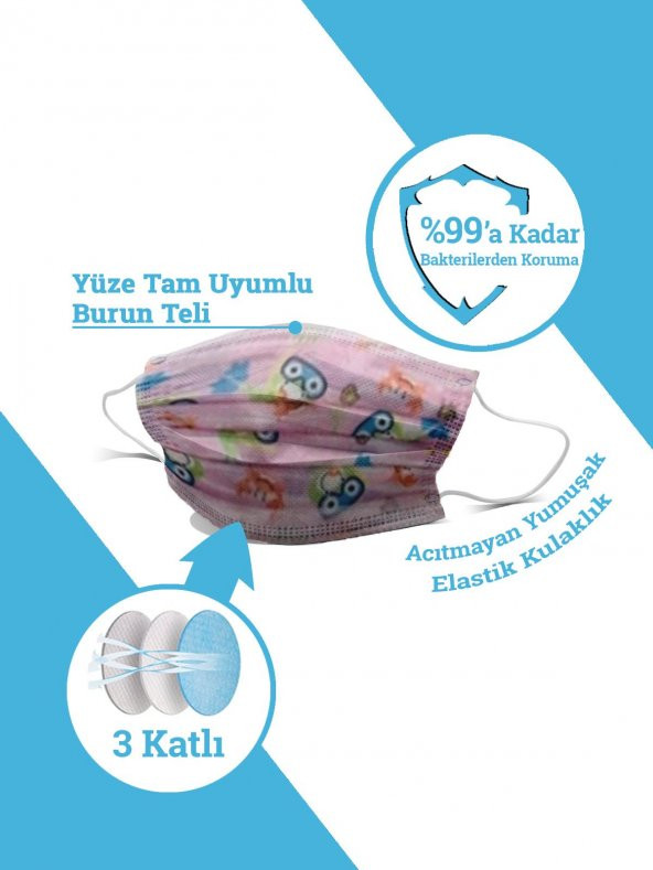 MASKEMASK Desenli Prenses Serisi 3 Katlı  100 Adet - 3