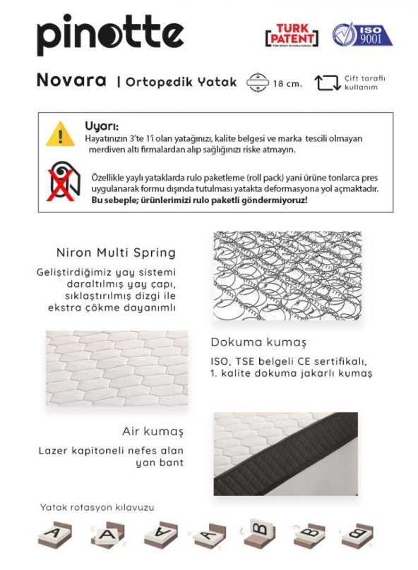 PİNOTTE NOVARA 80x180 CM ORTOPEDİK TEK KİŞİLİK YATAK - 5
