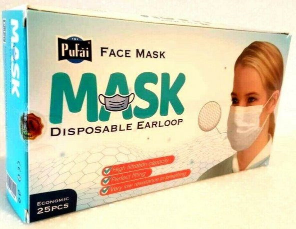 Pufai Tek Kullanımlık Full Ultrasonik Cerrahi Maske 3 Katlı Burun Telli 75 Adet 3 Kutu - 2