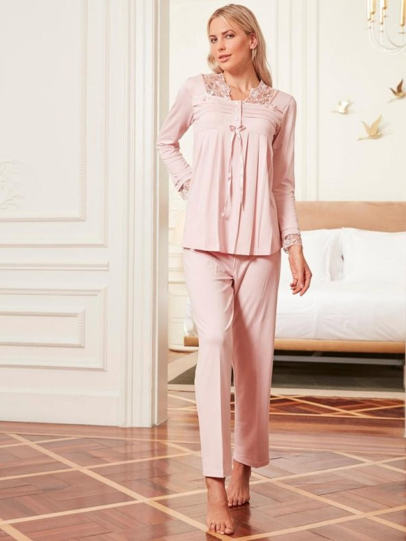 BONE CLUB 4800 PUDRA HAMİLE LOHUSA 3 LÜ PİJAMA SABAHLIK TK - 2