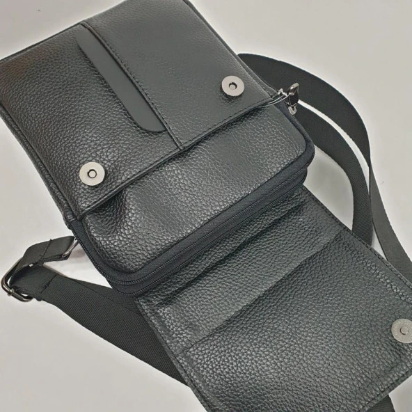 Siyah Renk Deri Erkek El ve Omuz Çantası - 9