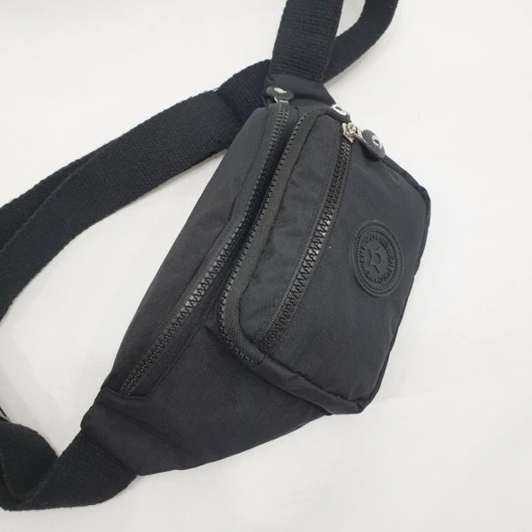 Siyah Renk Krinkıl Kumaş Bel Çantası - 3