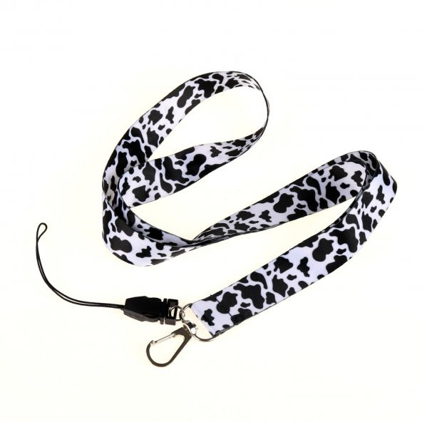 SİYAH BEYAZ LEOPAR DESEN TASARIMLI BOYUN ASKI İPİ