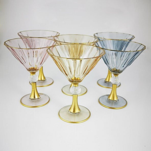 6lı Altın Yaldızlı Lüsterli Dondurmalık - Sunum Kasesi