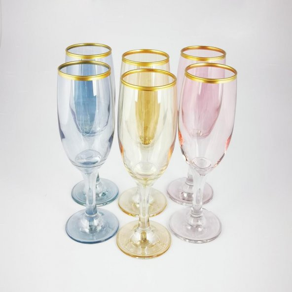 6lı Altın Yaldızlı Lüsterli Şampanya Kadehi - Meşrubat Bardağı