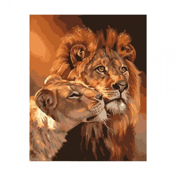 Aslan Çifti Sayılarla Boyama Seti 40x50 cm (Tuvale Gerili)
