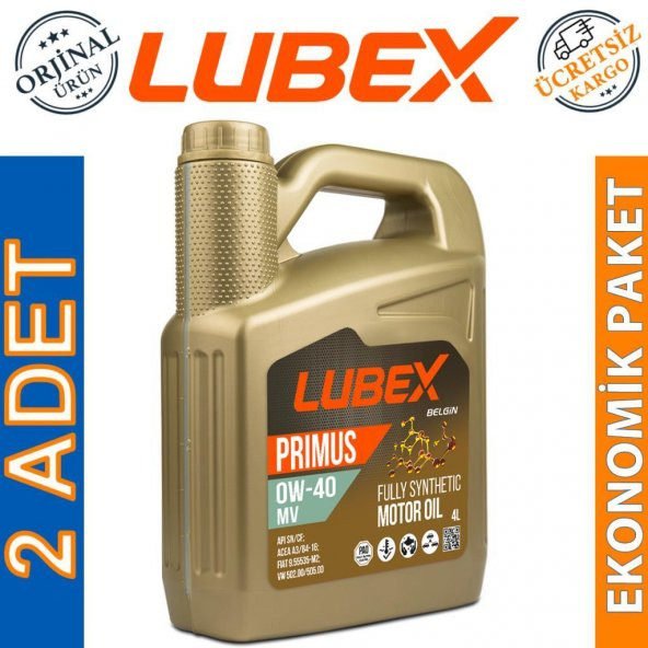 Lubex Primus MV 0W-40 4 Lt Tam Sentetik Motor Yağı (2 Adet)