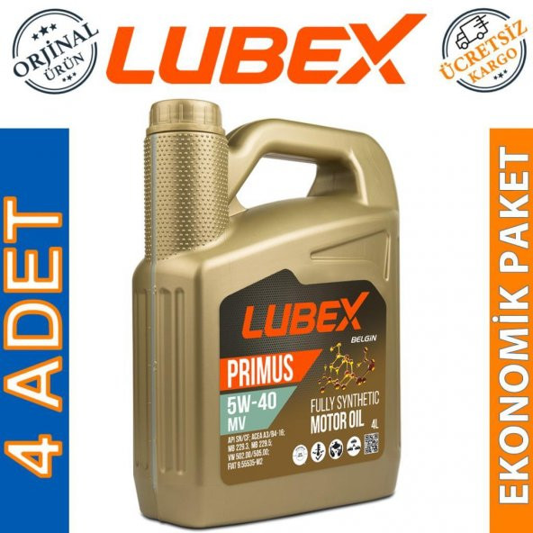 Lubex Primus MV 5W-40 4 Lt Tam Sentetik Motor Yağı (4 Adet) - 1