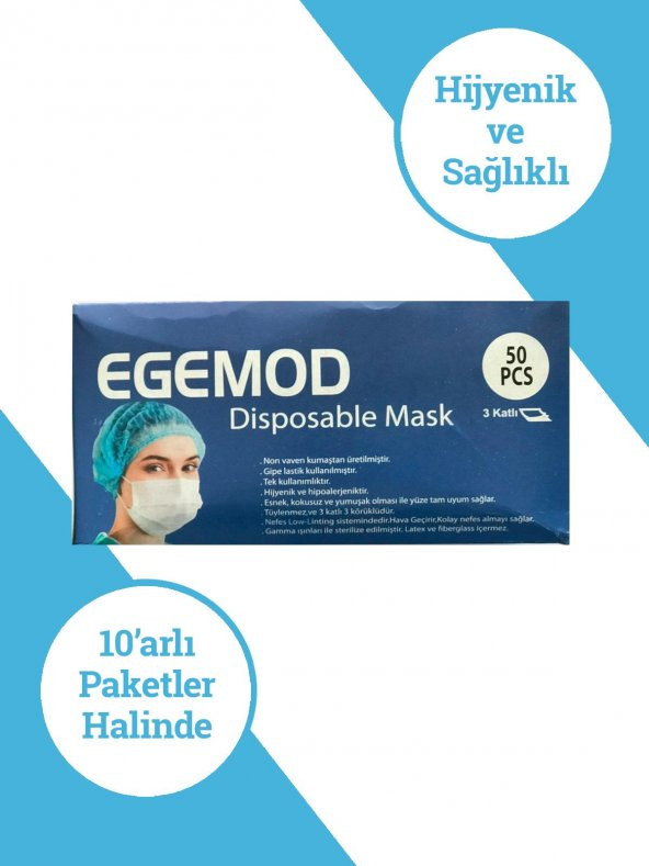 EGEMOD Sultan Serisi 3 Katlı Cerrahi Maske 50 Adet - 7