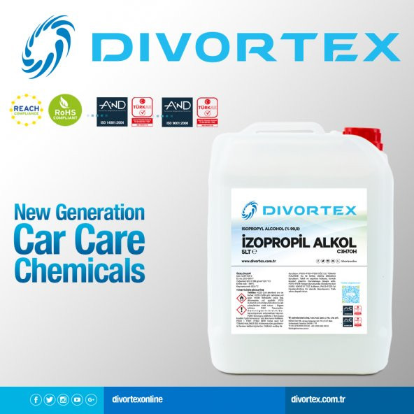 Divortex Ipa Izopropil Alkol C3H70H ( 99.9 Saflık) 5 lt. 3.94 kg - 2