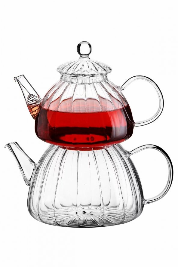 Ateşe Dayanıklı Borosilikat Cam Çaydanlık Demlik Takımı
