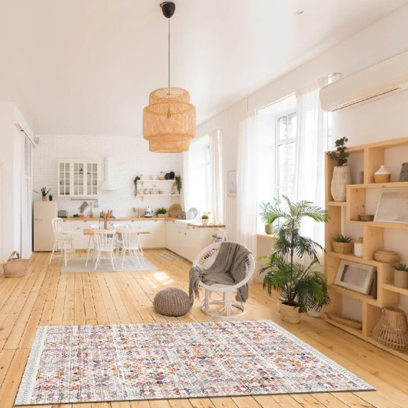 Baskılı Kilim Klasik Eskitme Dekoratif Geometrik  Desenli