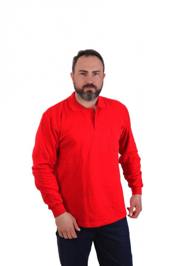 ESER - Polo Yaka Sweatshirt - Cepli - Kırmızı