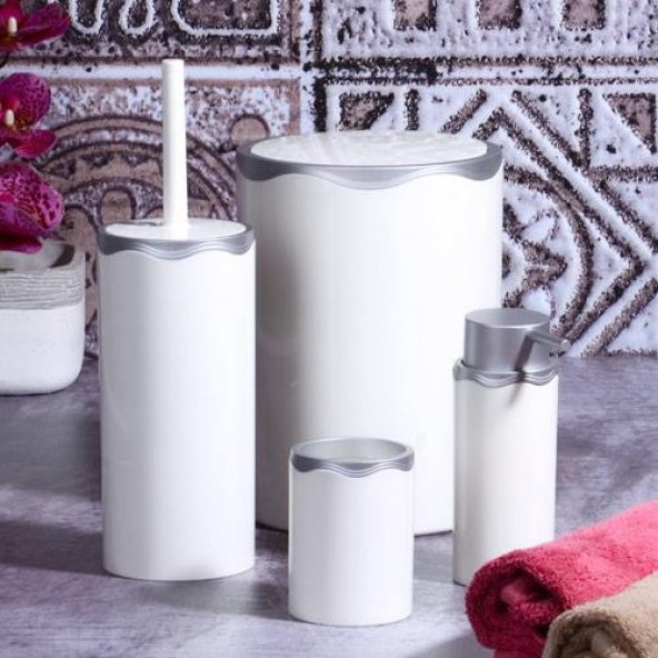 Azra Akrilik 4 Parça Banyo Seti Beyaz-Mat Gümüş