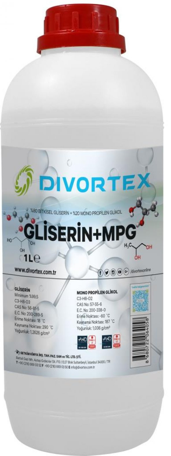 Divortex  80 Bitkisel Gliserin +  20 Mono Propilen Glikol 1 Lt