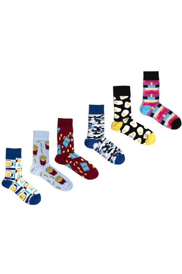 6 lı Organik Pamuklu Dikişsiz Erkek Çok Renkli Desenli Çorap 7