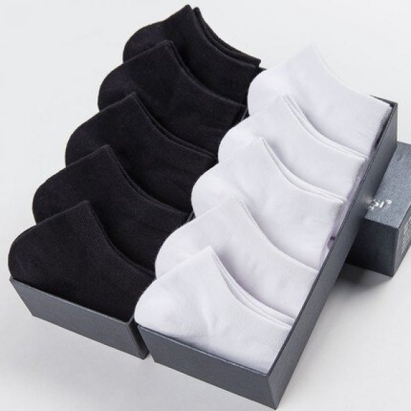 10 Çift Modal Dikişsiz Sİyah-Beyaz Erkek Patik Çorap Bilek Boy