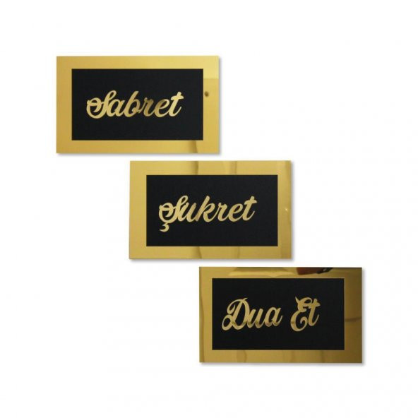 Sabret Şükret Dua Et Tablo Gold Altın Duvar Süsü - 4
