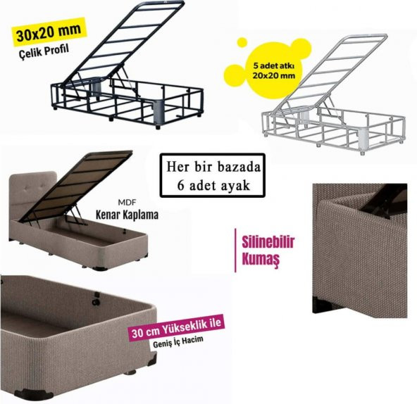 Luna Baza Başlık Yatak Takımı - 140x190 cm Çift Kişilik Ortopedik Yatak Seti Sağlamlaştırılmış Baza - 5