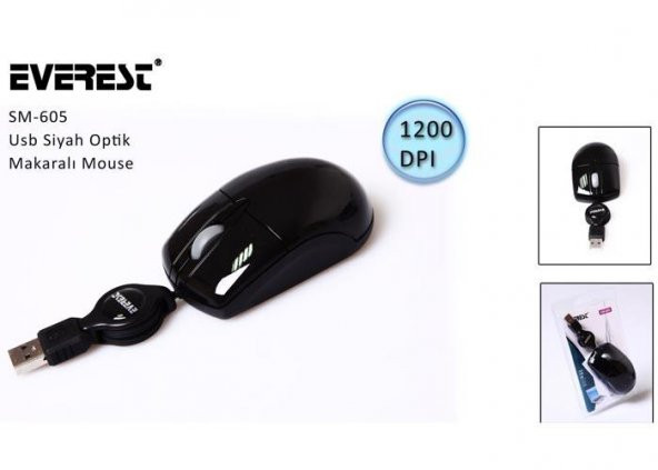 EVEREST SM-605 USB Siyah Optik Makaralı Mouse