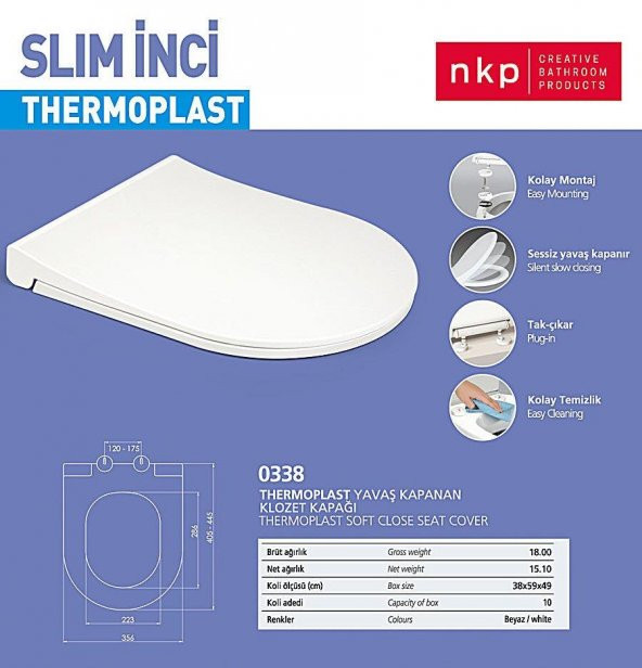 NKP SLİM İNCİ YAVAŞ KAPANIR KLOZET KAPAĞI - 4