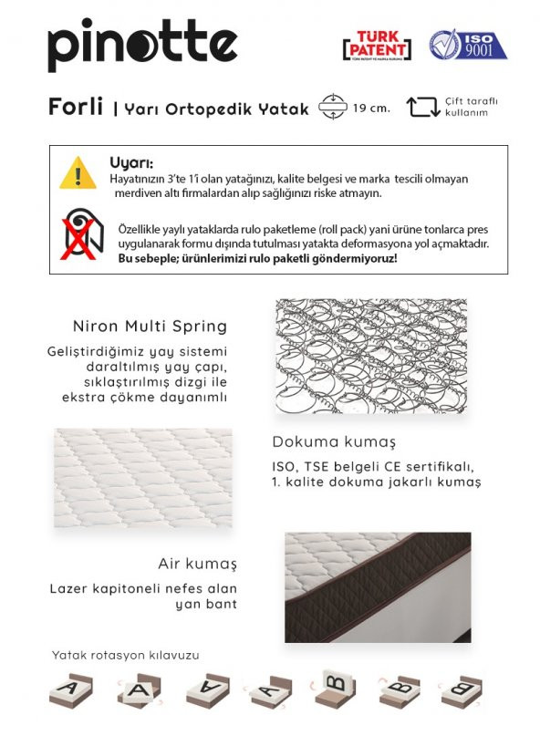 Tek Kişilik Yarı Ortopedik Orta Sert Ekonomik Forli Yatak 80x200 - 2