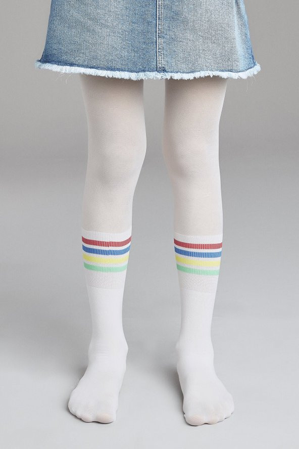Penti Pretty Rainbow Stripe Külotlu Çorap - Beyaz (10)