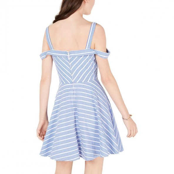 Blue Junior Düğmeli Ön Çizgili Fit & Flare Elbise - 2