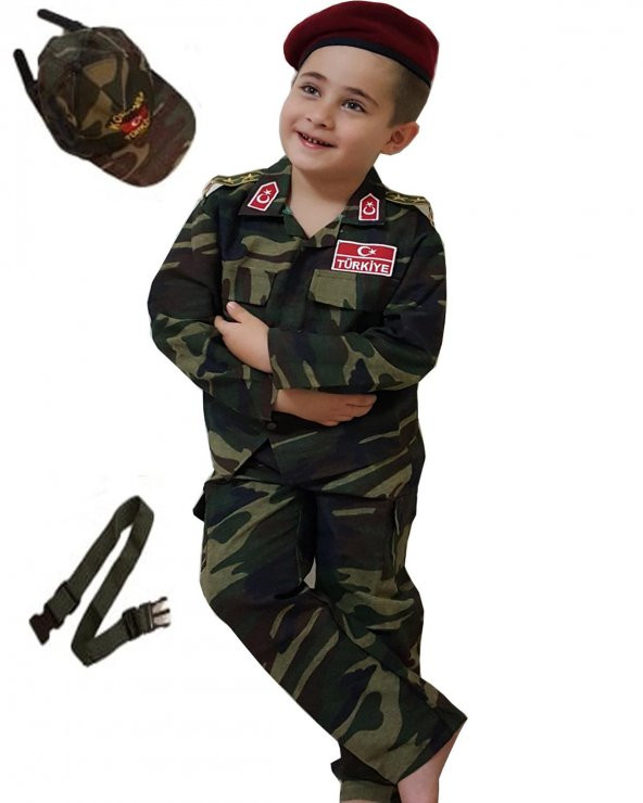 5 Parça Koyu Renk Gömlekli Çocuk Asker Kostümü Kıyafeti