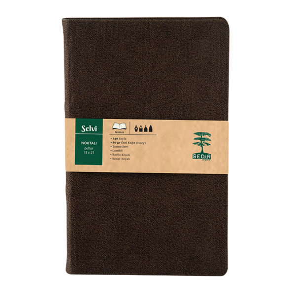 Sedir Defter - Selvi Serisi - Koyu Kahve 13x21 Noktalı Defter