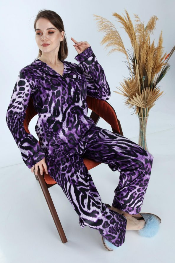 LadyMina Modern Mor Leopar Pijama Takımı