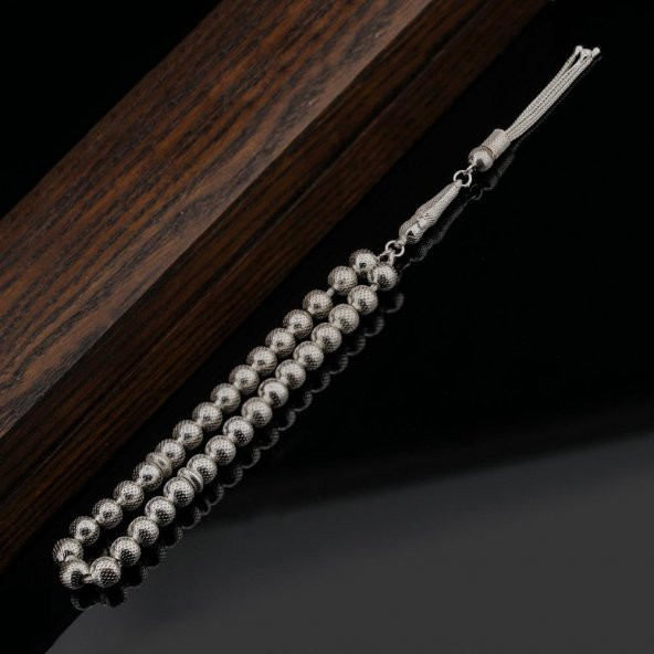 925 Ayar Gümüş Nokta İşlemeli Küre Kesim Tesbih - 2