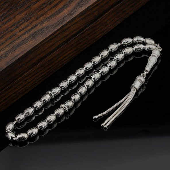 925 Ayar Gümüş Arpa Kesim Nokta İşlemeli Tesbih ürün görseli