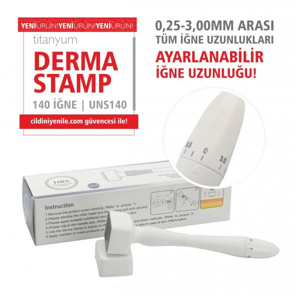 140 İĞNE AYARLANABİLİR İĞNE UZUNLUĞU DERMASTAMP SAÇ VE YÜZ BÖLGESİ - TEMİZLEME ÜRÜNÜ HEDİYELİ!