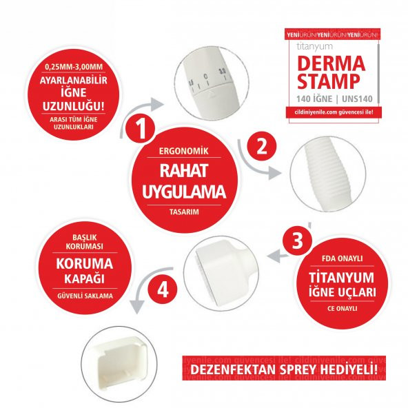 140 İĞNE AYARLANABİLİR İĞNE UZUNLUĞU DERMASTAMP SAÇ VE YÜZ BÖLGESİ - TEMİZLEME ÜRÜNÜ HEDİYELİ! - 3