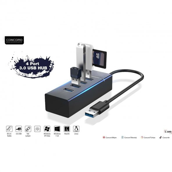 ÇOKLAYICI CONCORD USB C-848 4 PORT 3.0 HUB - 3