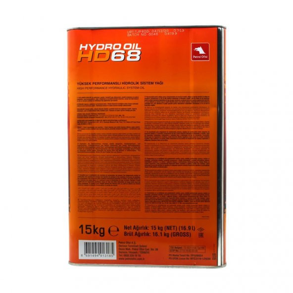 Petrol Ofisi Hydro Oil HD 68 15 Kg - Hidrolik Sistem Yağı - 3