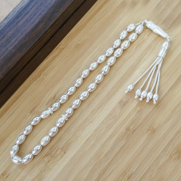 925 Ayar Gümüş Arpa Kesim Nokta İşlemeli Tesbih Model 3 - Resim 3