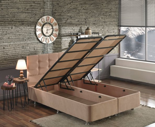 Niron Queen Çift Kişilik Pedli Yatak Seti 150x200 Sütlü Kahve Kumaş Baza, Başlık ve Yatak Takımı - 6