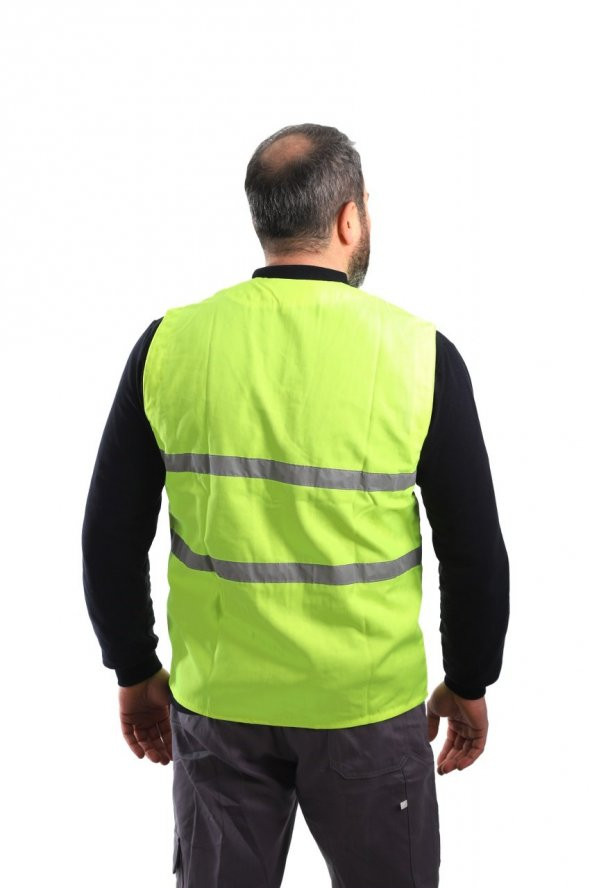 ESER - V Yaka Fosforlu Harman Kumaş Yelek - Sarı - 2