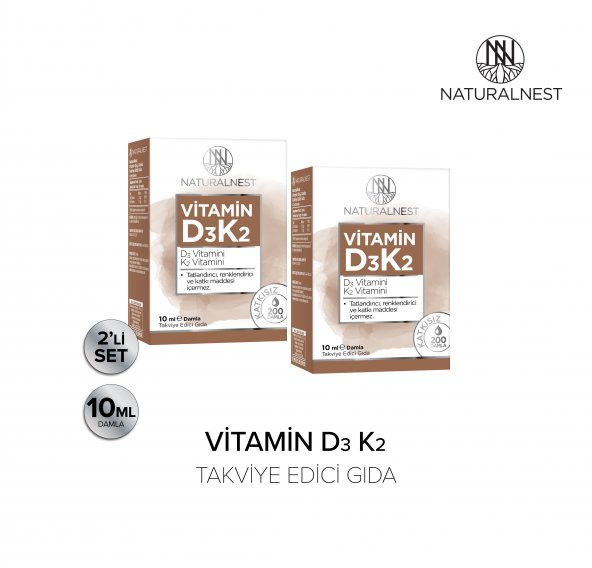 Naturalnest Vitamin D3 K2 Damla 10 ml Takviye Edici Gıda 2 Kutu